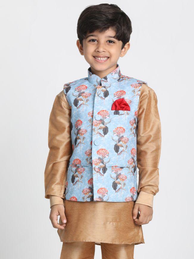 Boys' Multicolor Cotton Silk Blend Nehru Jacket