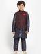 Boy's Maroon Twill Jacket, Printed Kurta And Pyjama Set