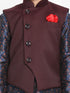 Boy's Maroon Twill Jacket, Printed Kurta And Pyjama Set