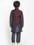 Boy's Maroon Twill Jacket, Printed Kurta And Pyjama Set