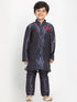 Boy's Maroon Twill Jacket, Printed Kurta And Pyjama Set