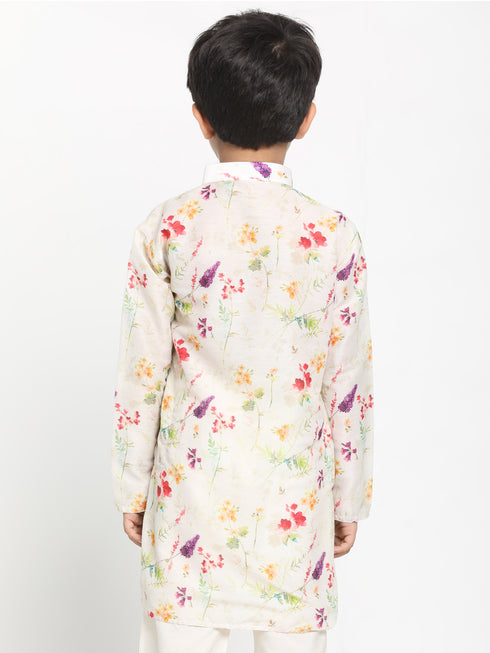 Boy's Multicolor-Base-Cream Cotton Blend Printed Kurta