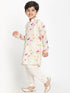Boy's Printed Cream Cotton Blend Kurta and Pyjama Set