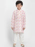 Boy's Multicolor-Base-White Cotton Blend Kurta and Pyjama Set
