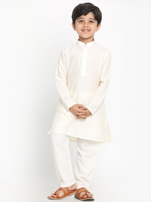 Boy's Cream Kurta With Pyjama Set
