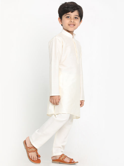 Boy's Cream Kurta With Pyjama Set