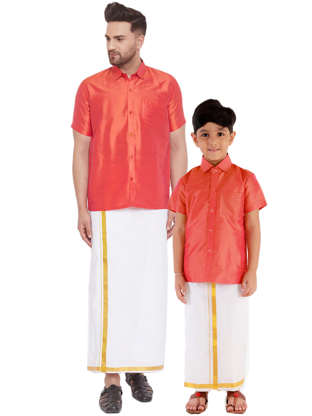VASTRAMAY Men's & Boys Red Solid Silk Blend Half Sleeve Ethnic Shirt A –  vastramay