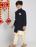Boy's Blue Indo Western Jacket With Kurta And Pyjama Set