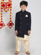 Boy's Blue Indo Western Jacket With Kurta And Pyjama Set