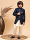 Boy's Navy Blue Indo Western Jacket With Cream Kurta And Pyjama Set