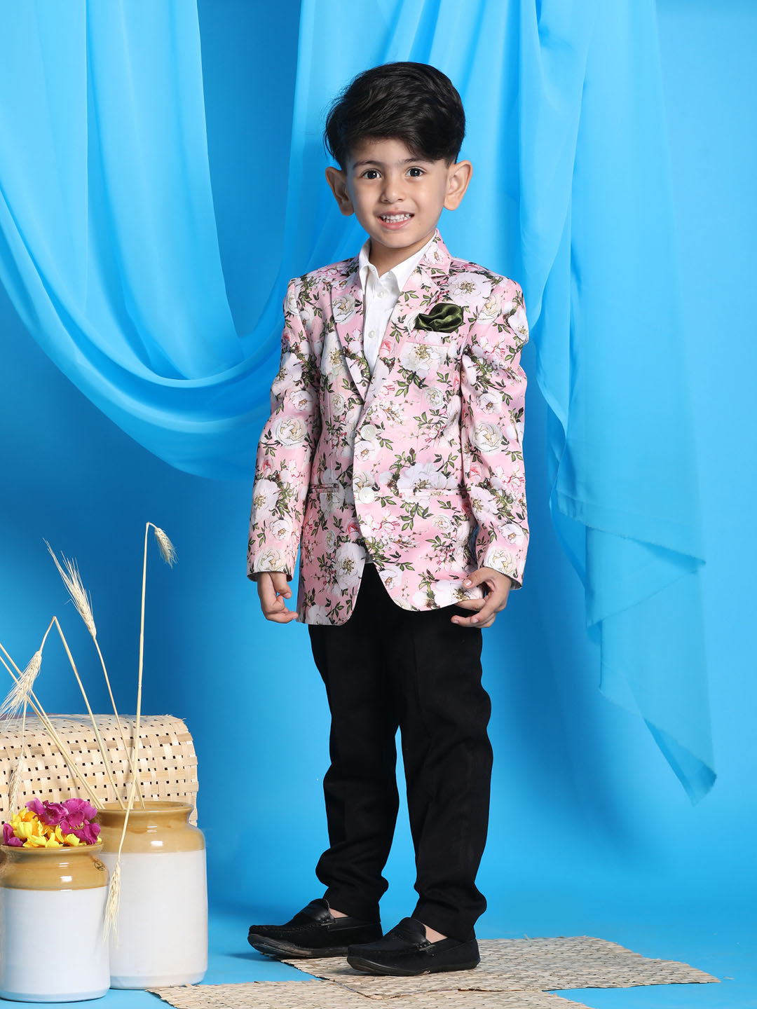 Boy's Pink Floral Printed Blazer
