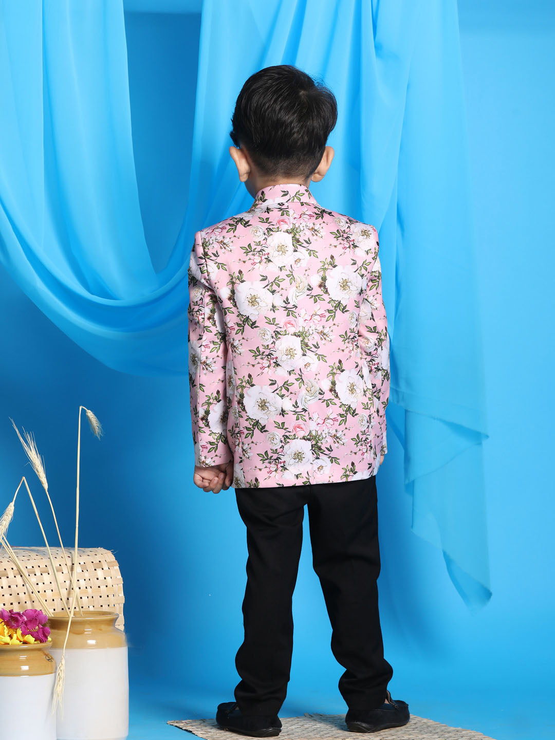 Boy's Pink Floral Printed Blazer