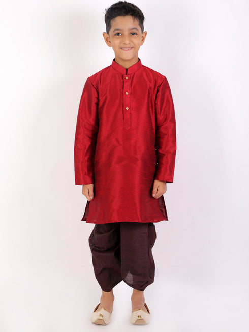 Boy's' Burgundy Silk Blend Traditional Dhoti