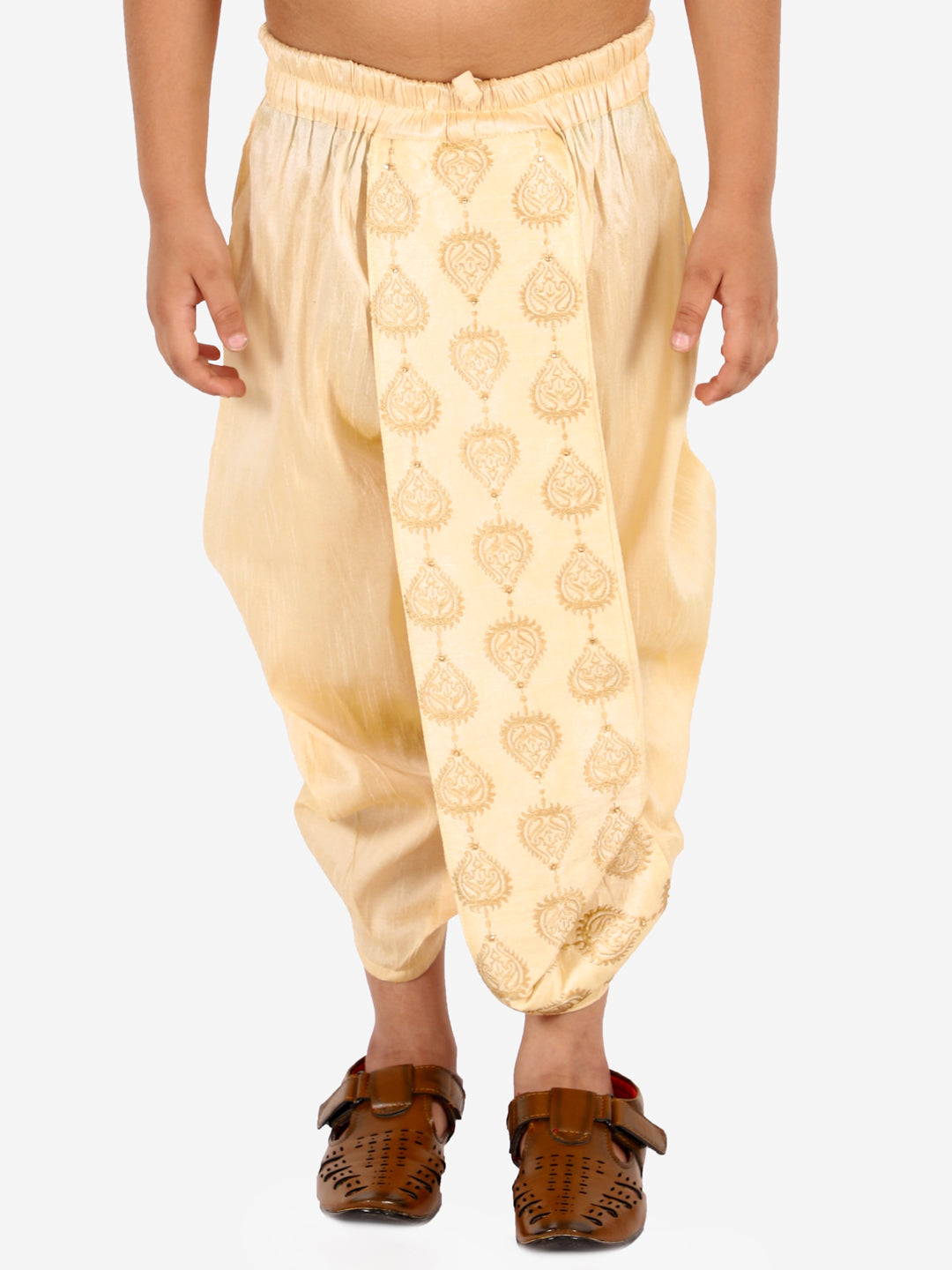 Boy's' Gold Silk Blend Embroidered Dhoti