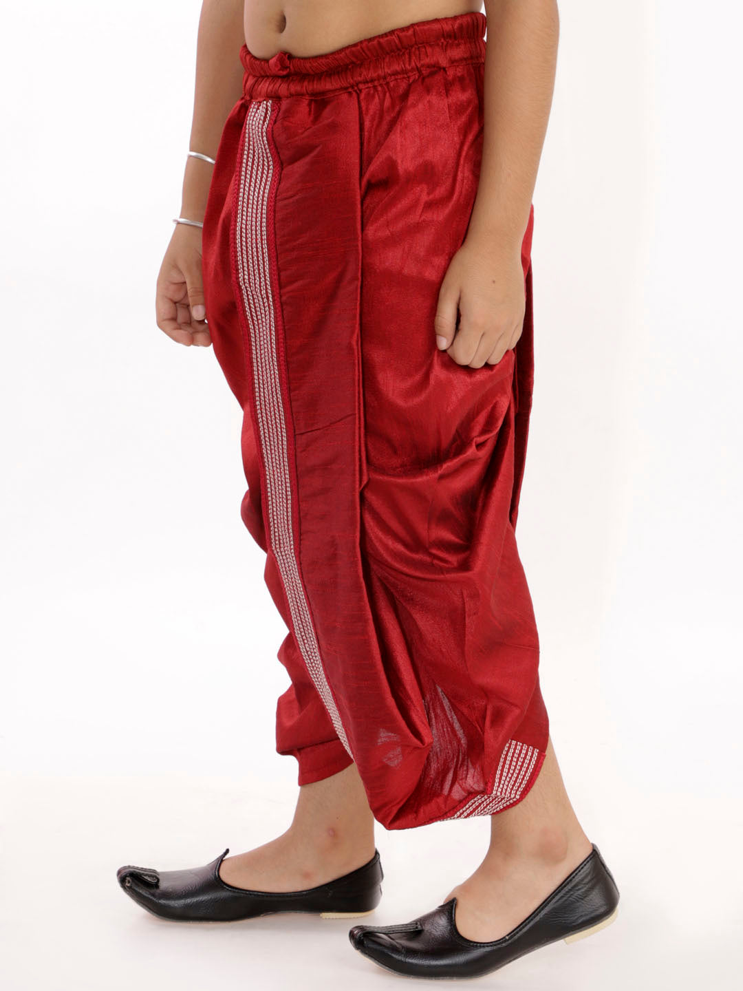 Boy's' Maroon Silk Blend Embroidered Dhoti