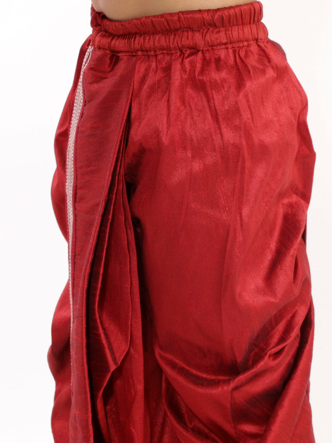 Boy's' Maroon Silk Blend Embroidered Dhoti