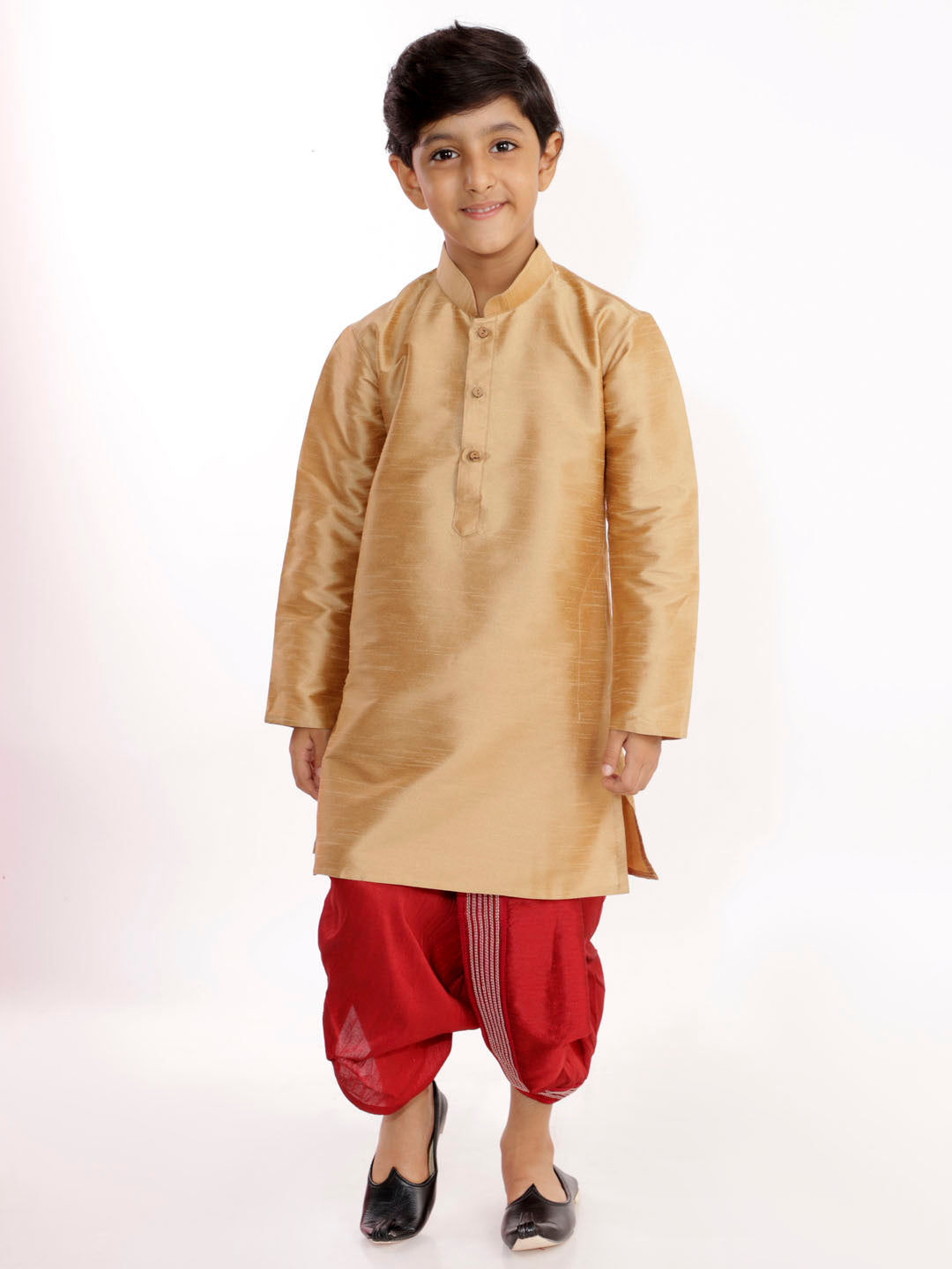 Boy's' Maroon Silk Blend Embroidered Dhoti