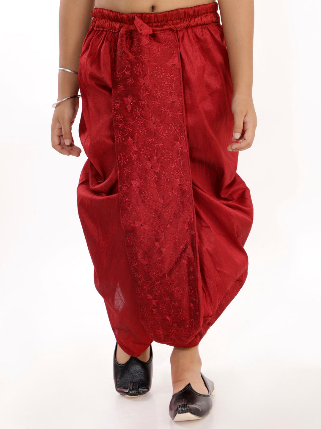 Boy's' Maroon Silk Blend Embroidered Dhoti
