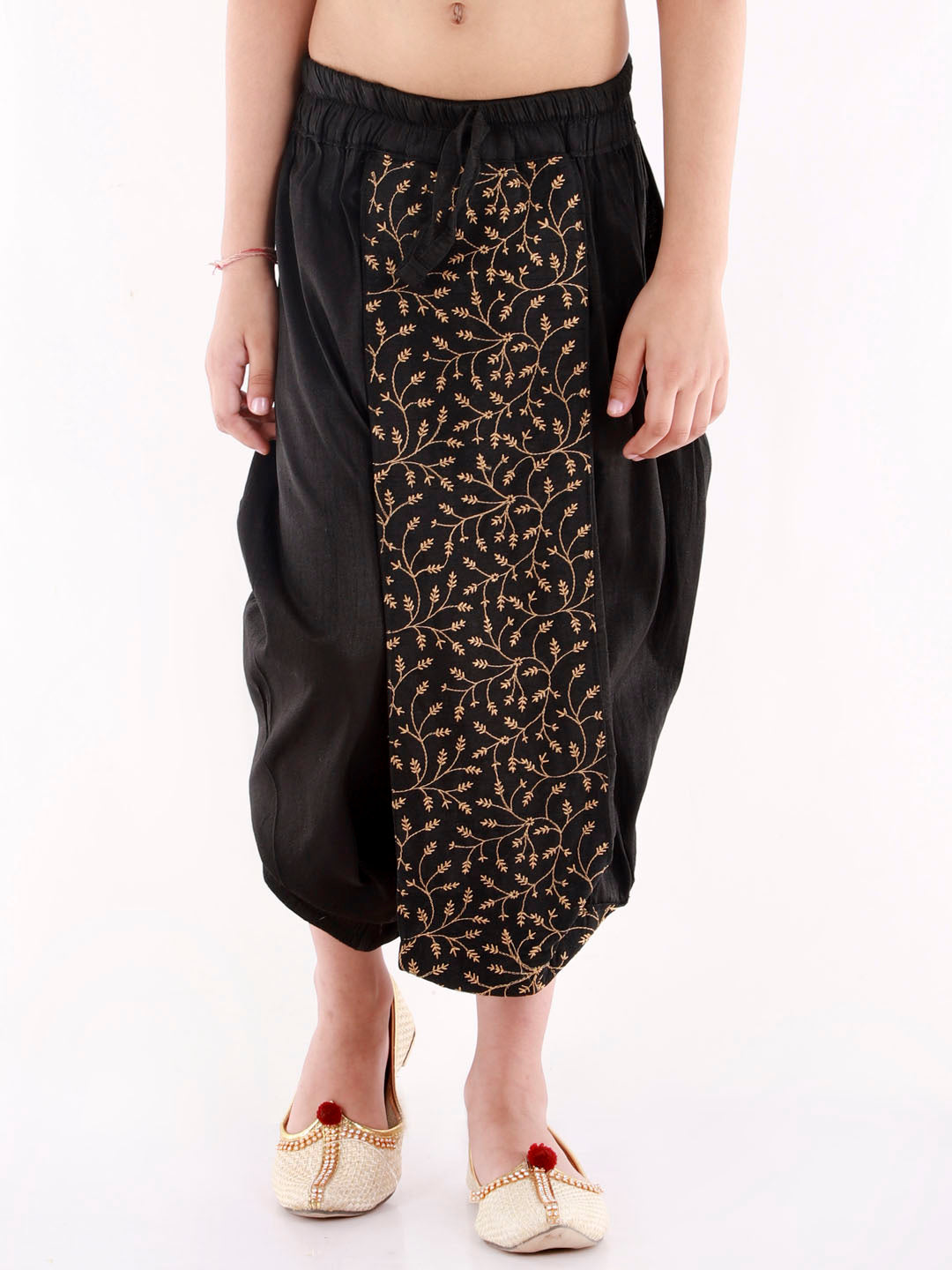 Boy's' Black Silk Blend Embroidered Dhoti