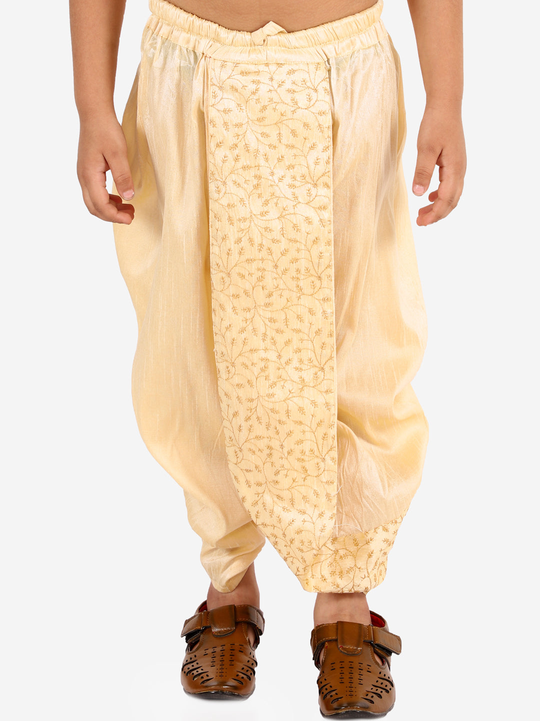 Boy's' Gold Silk Blend Embroidered Dhoti