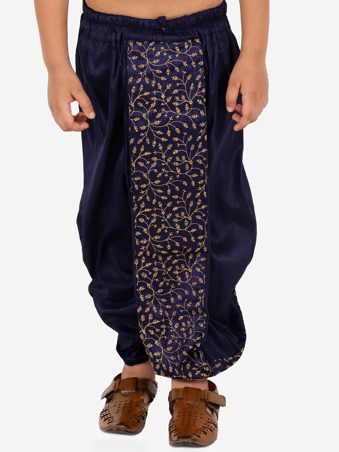 Boy's' Navy Blue Silk Blend Embroidered Dhoti