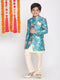 Boy's' Multicolored-Base-Turquoise Indowestern Set