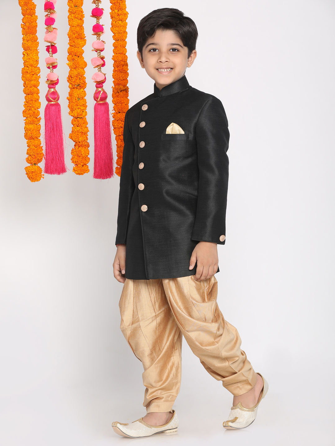 Boy's' Black And Rose Gold Indowestern Set