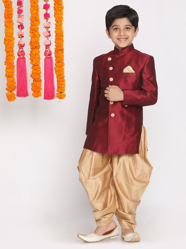 Boy's Maroon And Rose Gold Indowestern Set