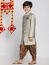 Boy's' Beige,Grey And Coffee Indowestern Sherwani And Cowl Dhoti Pant Set