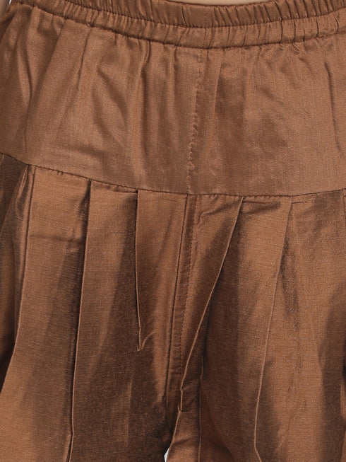 Boy's' Beige,Grey And Coffee Indowestern Sherwani And Cowl Dhoti Pant Set