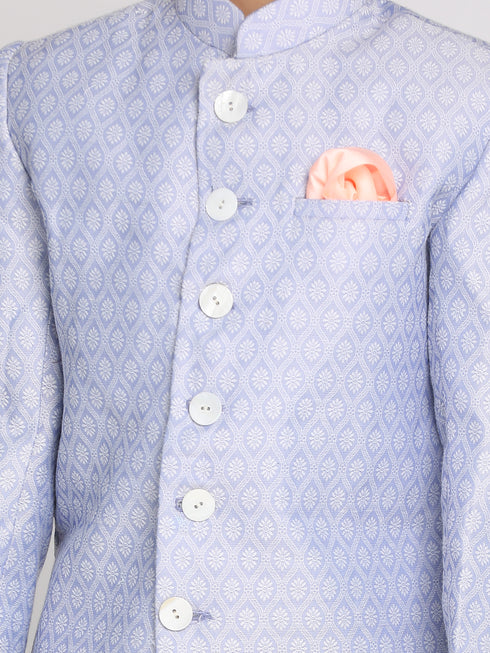 Boy's Lavender Indo Western Jacquard Sherwani And Dhoti Pant Set
