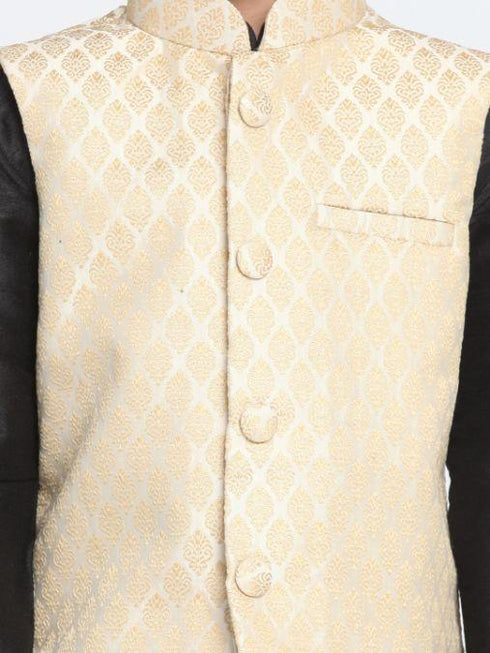 Boys' Beige Cotton Silk Blend Nehru Jacket