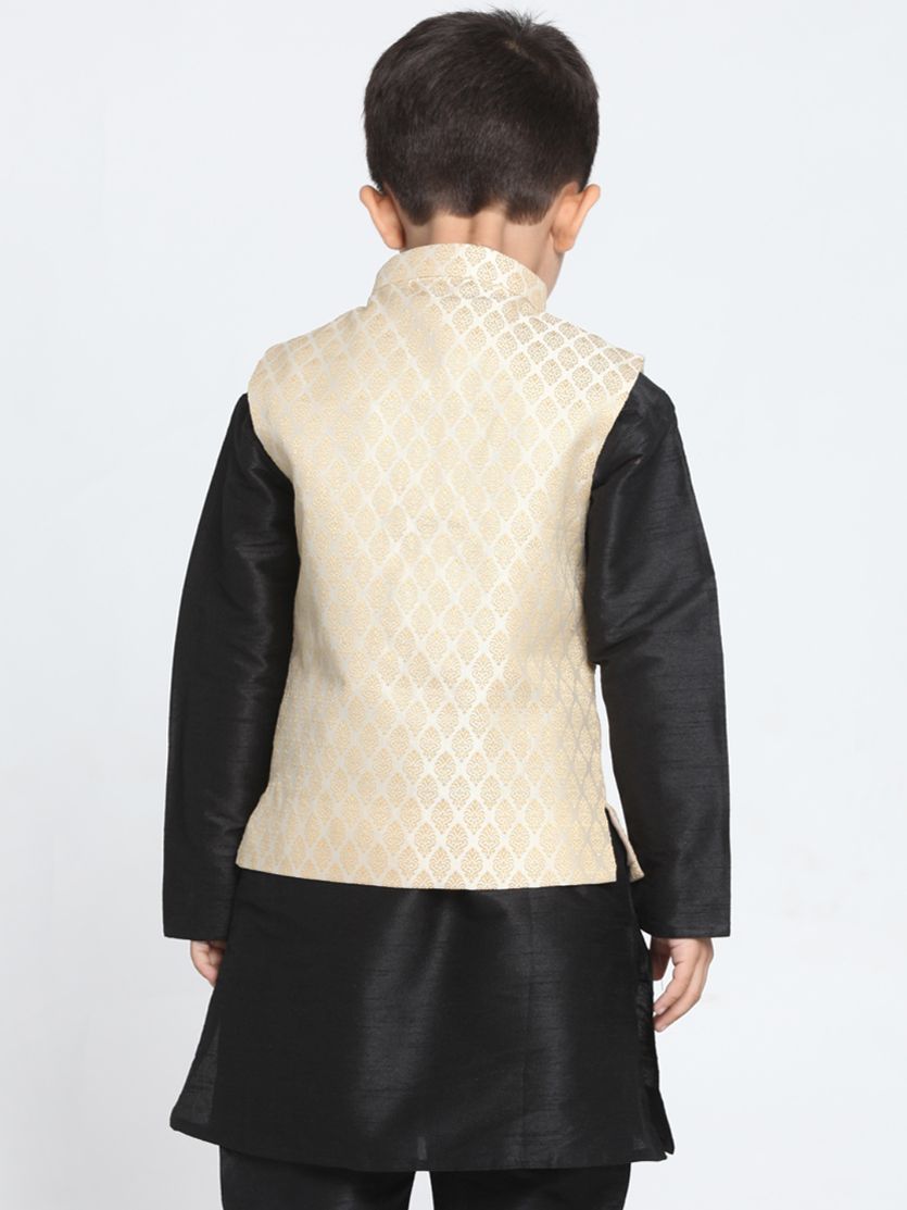 Boys' Beige Cotton Silk Blend Nehru Jacket