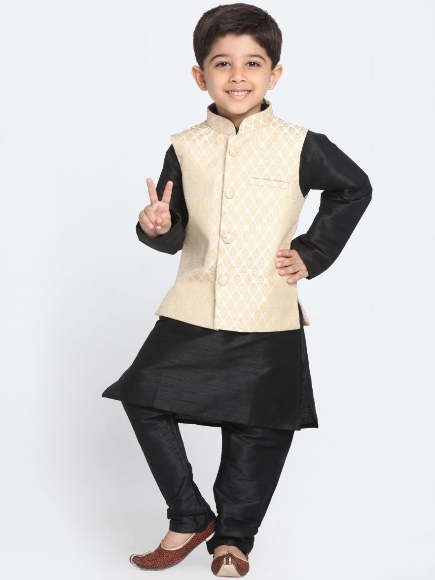 Boys' Beige Cotton Silk Blend Nehru Jacket
