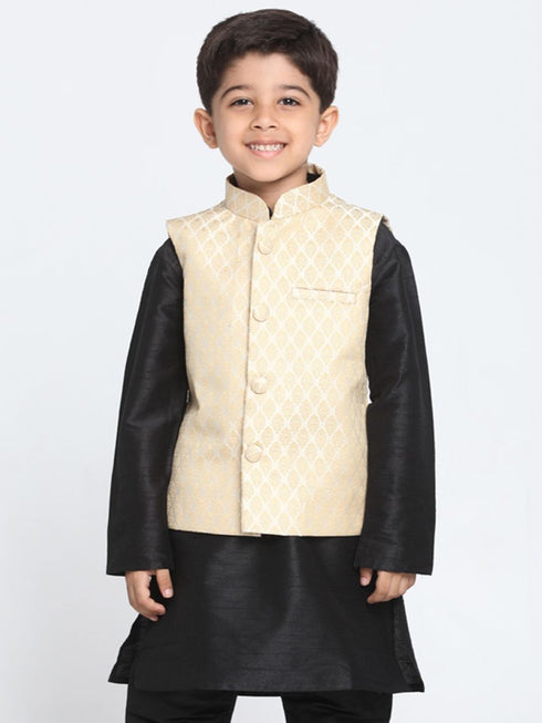 Boys' Beige Cotton Silk Blend Nehru Jacket