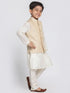 Boys' Beige Cotton Silk Blend Kurta, Waistcoat and Pyjama Set