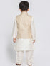Boys' Beige Cotton Silk Blend Kurta, Waistcoat and Pyjama Set