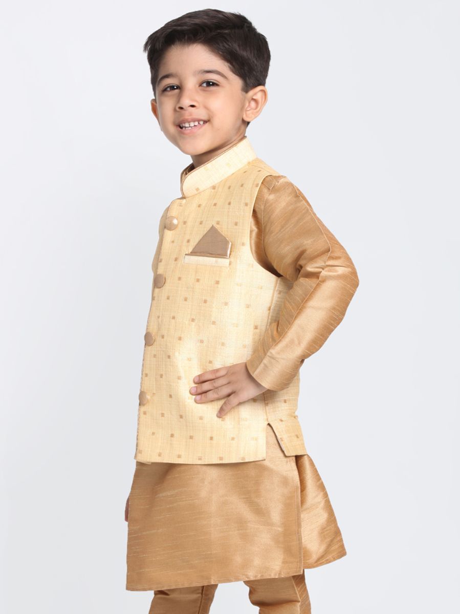 Boys' Gold Cotton Silk Blend Nehru Jacket