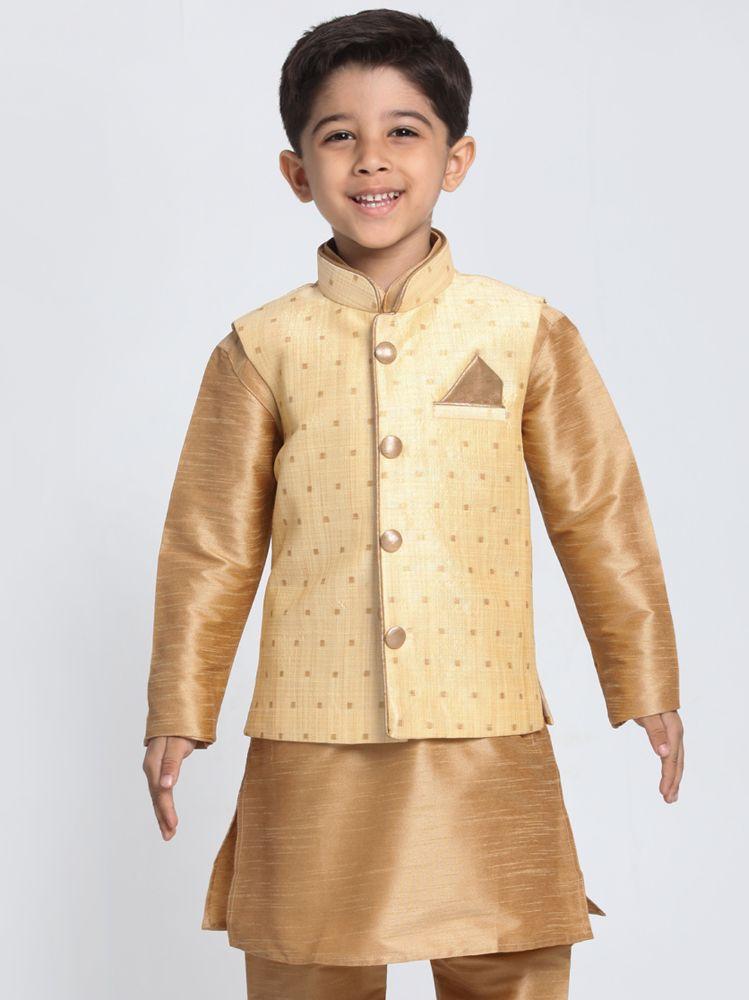 Boys' Gold Cotton Silk Blend Nehru Jacket