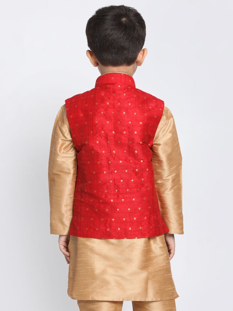 Boys' Maroon Cotton Silk Blend Nehru Jacket
