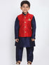 Boys' Maroon Cotton Silk Blend Kurta, Waistcoat and Pyjama Set