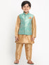 VASTRAMAY Boys Green Silk Blend Kurta, Ethnic Jacket and Pyjama Set