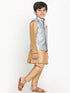 VASTRAMAY Boys Grey Silk Blend Kurta, Ethnic Jacket and Pyjama Set