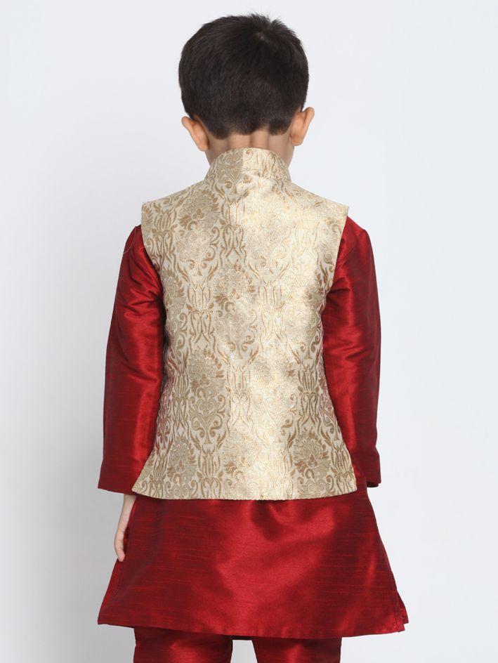 Boys' Gold Cotton Silk Blend Nehru Jacket