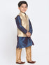 Boys' Gold Cotton Silk Blend Kurta, Waistcoat and Pyjama Set