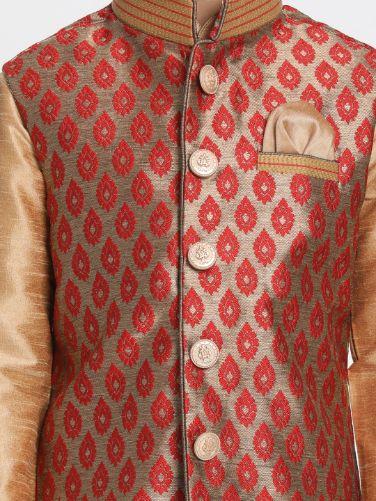 Boys' Maroon Cotton Silk Blend Nehru Jacket