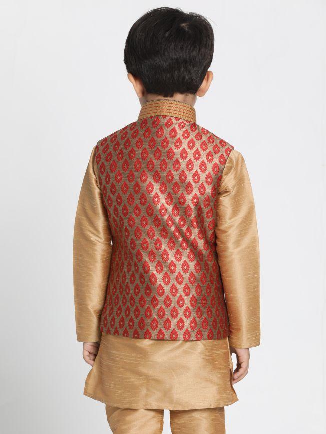 Boys' Maroon Cotton Silk Blend Nehru Jacket