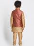 Boys' Gold Cotton Silk Blend Kurta, Waistcoat and Pyjama Set