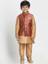 Boys' Gold Cotton Silk Blend Kurta, Waistcoat and Pyjama Set