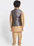 Boys' Gold Cotton Silk Blend Kurta, Waistcoat and Pyjama Set